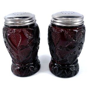 Fenton Inverted Strawberry Salt & Pepper Shakers Amethyst Dark Purple 4.5"